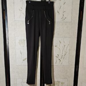 Black Track Pants with Wide Waistband and Slim Fit